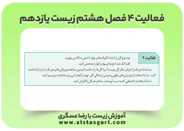عکس فعالیت 4 فصل هشتم زیست یازدهم